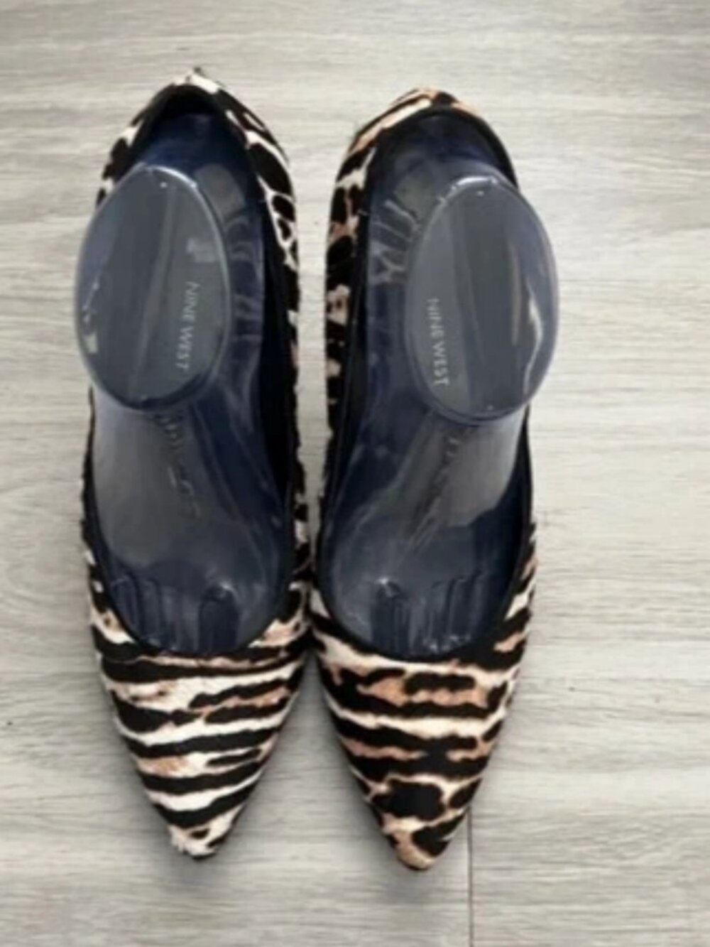 Nine West Zebra Leopard Print Pony Hair Pointed Toe Pumps Heels Size 10M